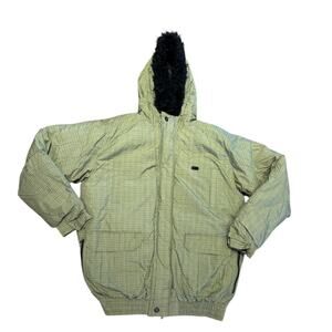 DC Green Plaid Ski/Snowboard Puffer Faux Fur Hooded Zip Jacket/Coat Mens XXL